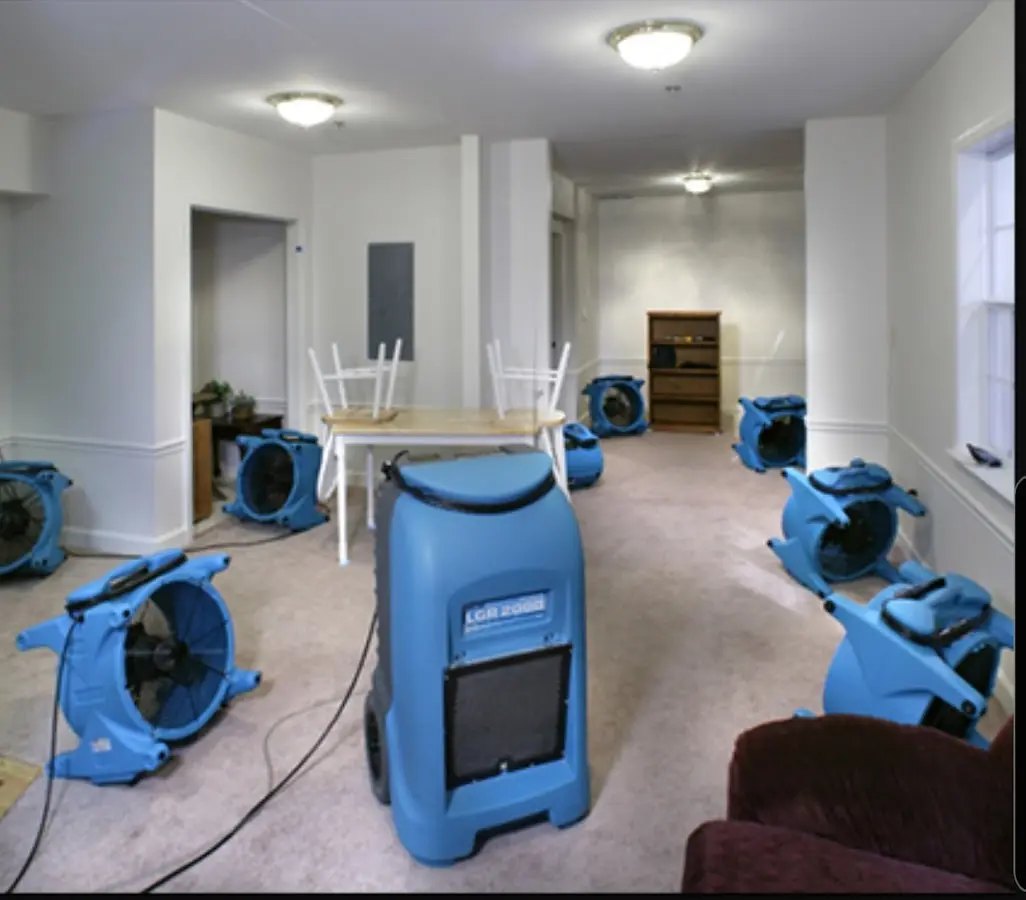 Air movers and dehumidifier setup for Water Extraction & Removal in Mattoon
